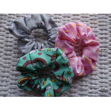 Pack Of 3 Hair Scrunchies Pink, Blue & Silver Unicorns