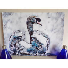 Blue & White Swan Art Print A4 Size Matt Finish 