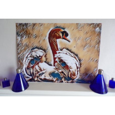 Cream & Blue Swan Art Print A4 Size Matt Finish 