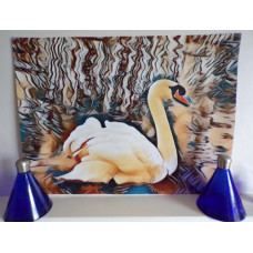 Cream & Blue Male Swan Art Print A4 Size Matt Finish 