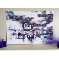 Blue & White Swans Art Print A4 Size Matt Finish 