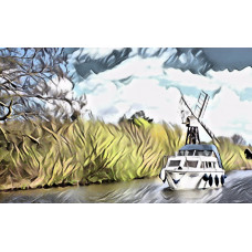  Boat & Windmill Norfolk Broads Art Print A4 Size Matt Finish 