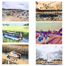 Boats In Norfolk Art Greetings Cards Pack of 6 A5 Size Blank Inside 