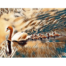 Swan & Cygnets Norfolk Fen Art Print A4 Size Matt Finish 