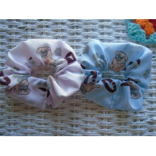Baby Pink & Blue Pug Hair Scrunchies 