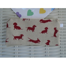 Sausage Dog Hessian Pencil Case Or Small Make Up Bag 