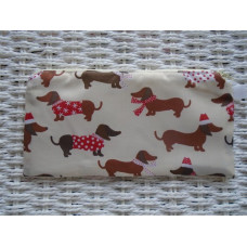 Winter Sausage Dog Pencil Case Or Small Make Up Bag 