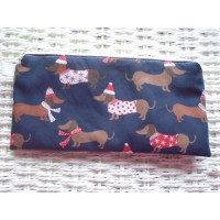 Blue Winter Sausage Dog Pencil Case Or Small Make Up Bag 