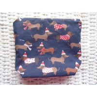 Blue Winter Sausage Dog Make Up Bag Or Large Pencil Case 