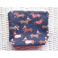 Blue Winter Sausage Dog Make Up Bag Or Large Pencil Case 